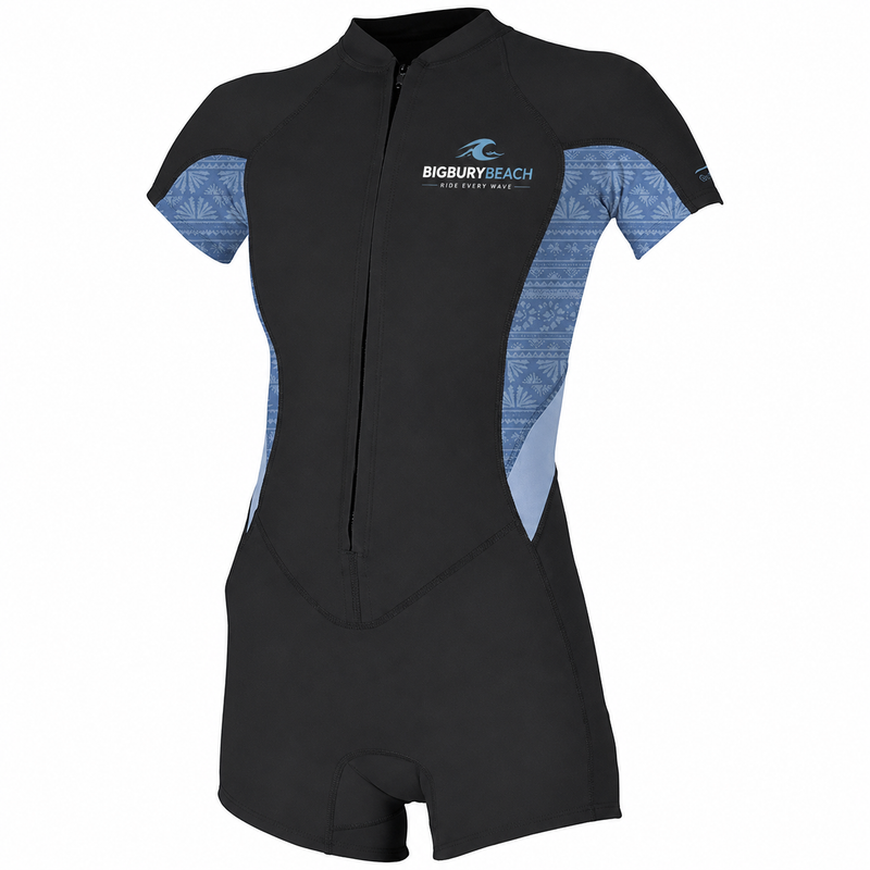 BIGBURYBEACH Women's Short Sleeve Front Zip Wetsuit Surf Suit Black & Blue
