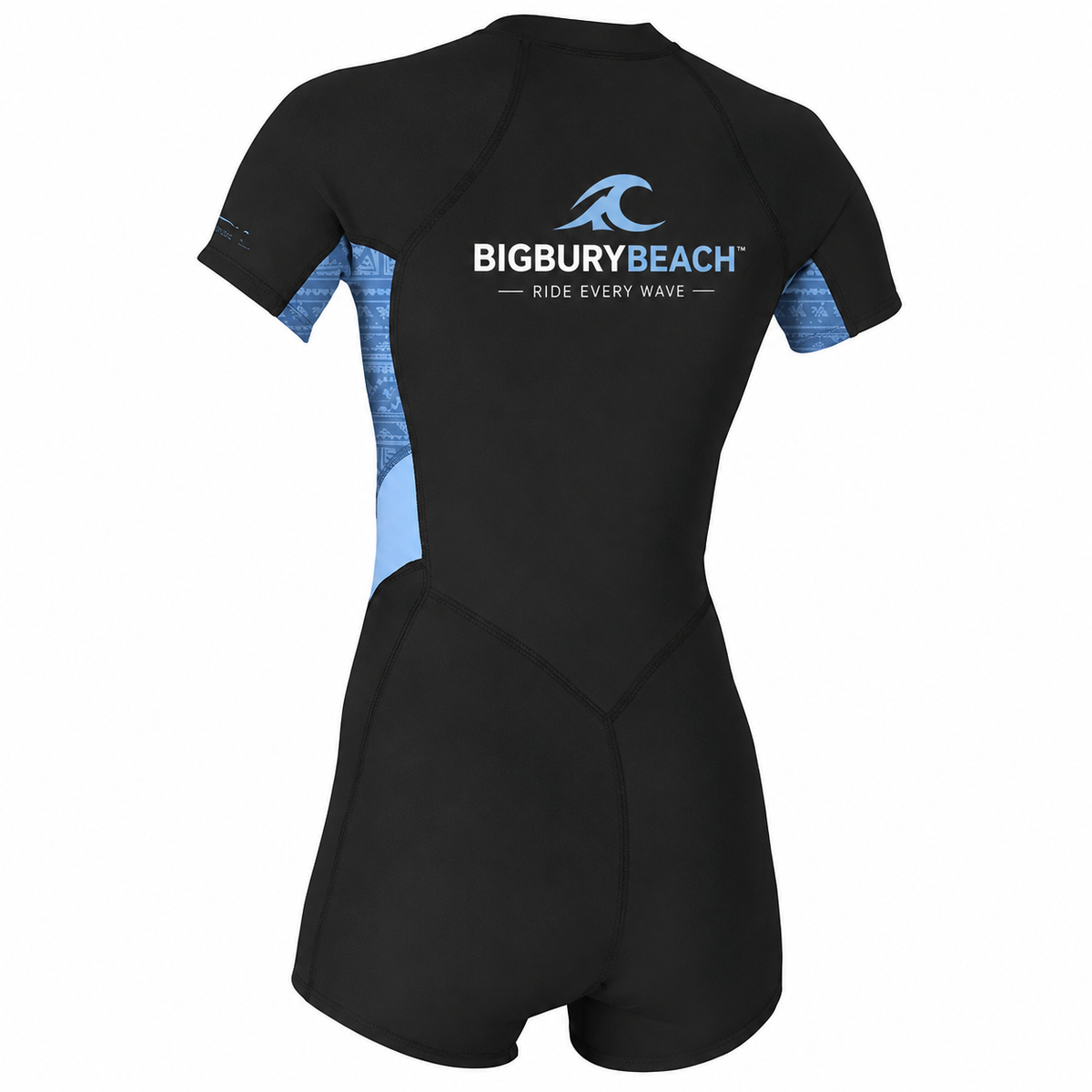 BIGBURYBEACH Women's Short Sleeve Front Zip Wetsuit Surf Suit Black & Blue