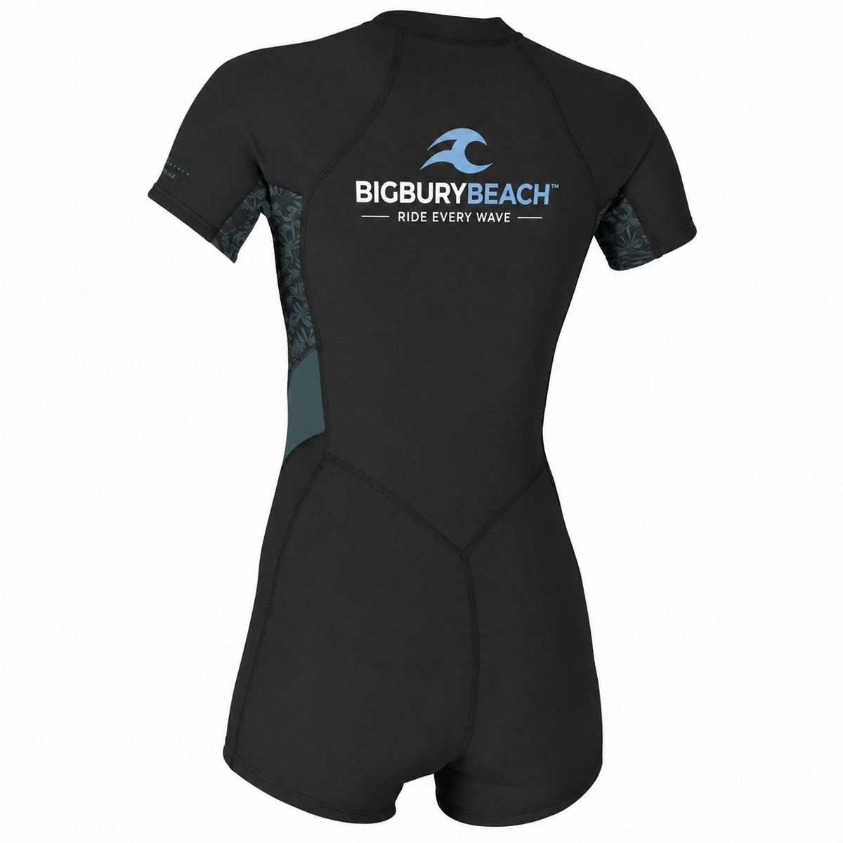BIGBURYBEACH Women's 2mm Front Zip Shorty Wetsuit Black Floral