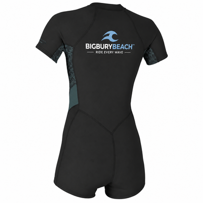 BIGBURYBEACH Women's 2mm Front Zip Shorty Wetsuit Black Floral