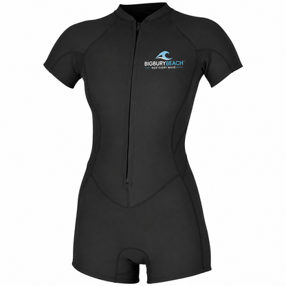 BIGBURYBEACH Women's 2mm Front Zip Shorty Wetsuit Black